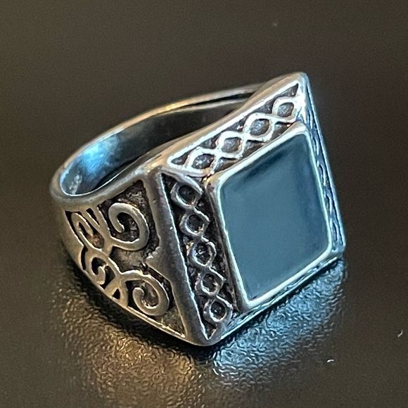 S925 sterling silver natural obsidian ring size 8 - Picture 2 of 8